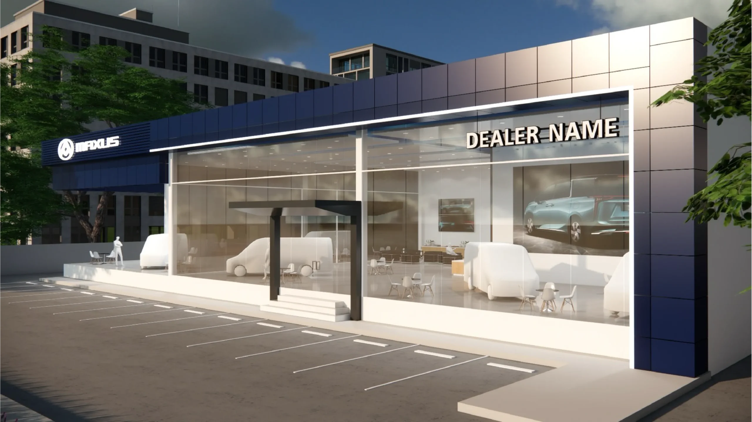 MAXUS dealer facility providing sales and after-sales support for commercial electric vehicles